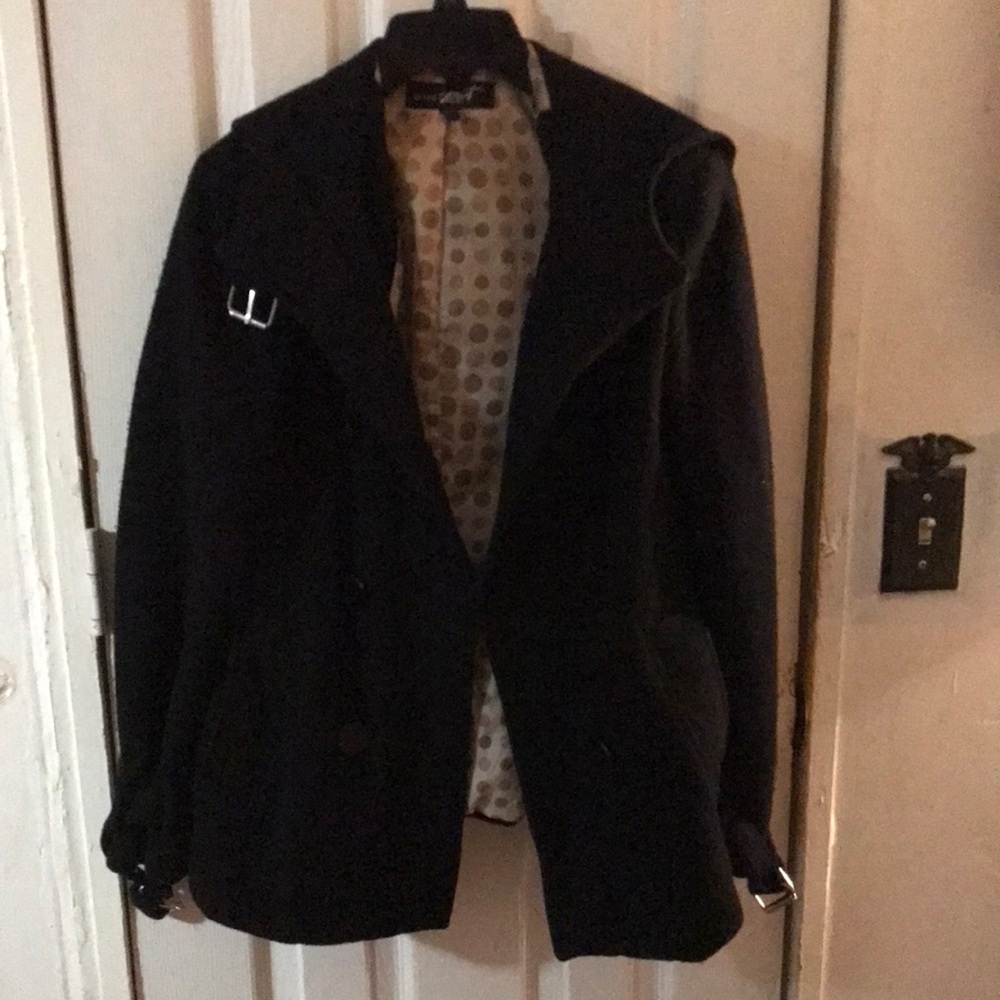 Beautiful button up hooded black coat